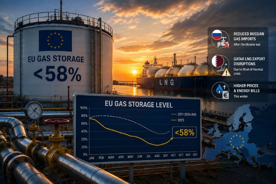 ذخایر گاز اروپا به 65 درصد رسید؛ افزایش فشار انرژی با تداوم اختلال در عرضه LNG