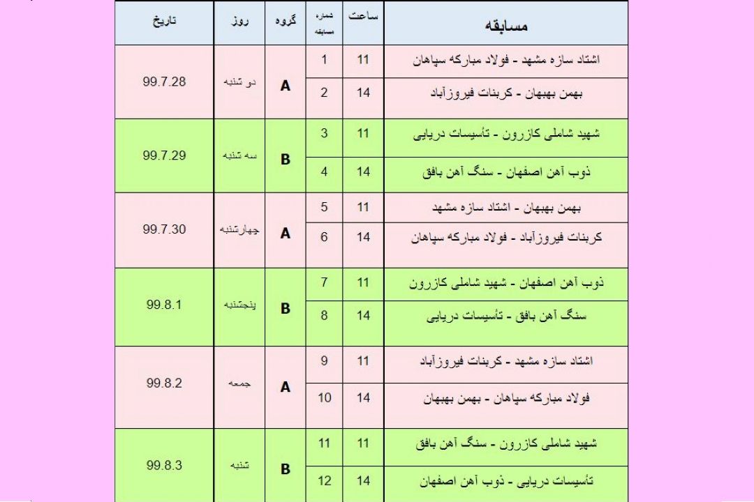برنامه لیگ برتر هندبال بانوان