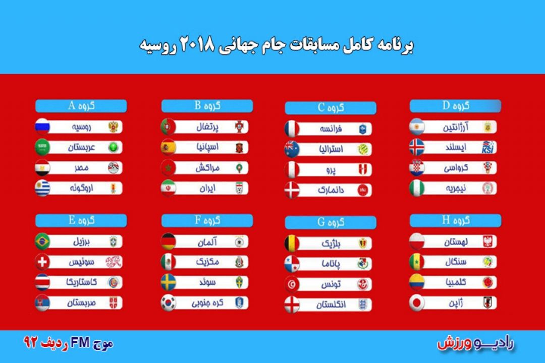 برنامه و نتایج رقابت های جام جهانی2018 