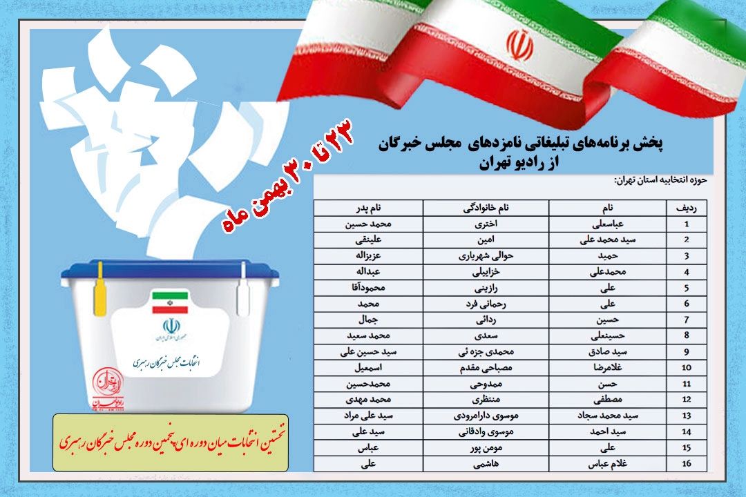 پخش برنامه‌های تبلیغی نامزدهای خبرگان رهبری از رادیو تهران 